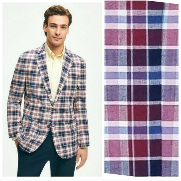 Brooks Brothers Madison Plaid Multicolor Blazer 100% Cotton Size44L